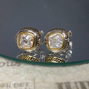 Vintage Silver Tone Cubic Zirconia Stud Earrings / Sparkly CZ Studs / Gift for H